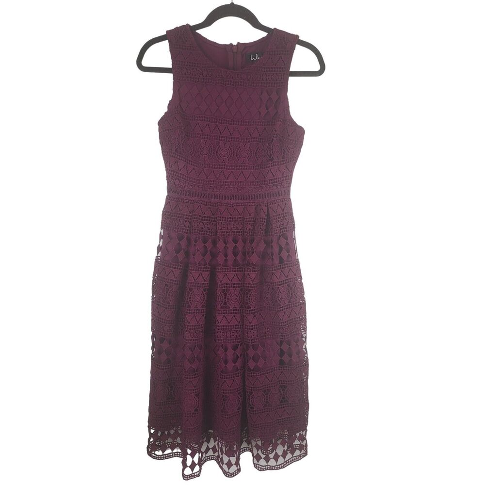 Lulus Lace Overlay Midi Dress XS Womens Purple Back Zip Sleeveless Crew Neck